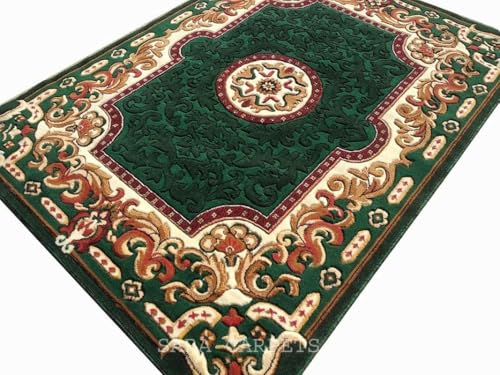 Image of Soft Thick Geometric Acrylic Washable Anti Skid Carpet. for Living Room Bedroom. Hall Size 8 x 11 feet (150X210 Cm) Green D33
