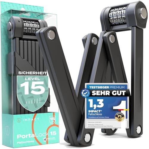 Impact PortaLock 15 - Faltschloss Fahrrad Zahlenschloss - Sicherheitslevel 15 Zahlenschloss Fahrrad - 110cm mit Halterung -Fahrradschloss Faltschloss