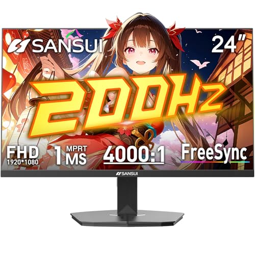 SANSUI Gaming Monitor, 24 Inch 200Hz 180Hz, FHD 1080P 1ms 110% sRGB Computer Monitor, HDMI DP Ports VESA Support for Game Office (HDMI Cable Included ES-G24F4H)