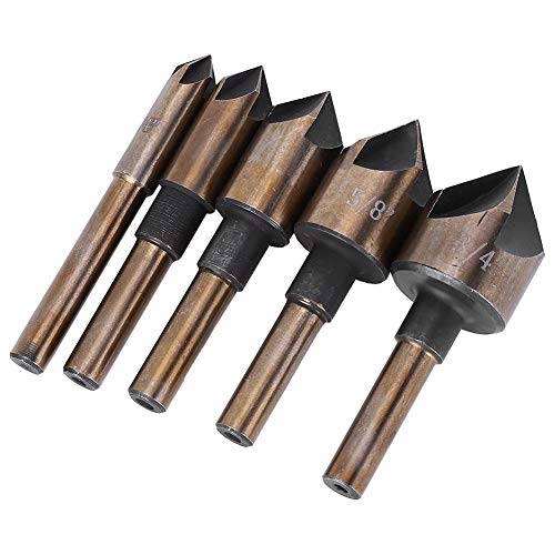 5Pcs 82° 5 Flute 6Mm Round Shank Chamfer Hss Countersink Set For Wood Quick Change Bit 1/4 3/8 1/2 5/8 3/4 Inch (82°Five-Piece Set Roasted Yellow Chamfering) #TOP5