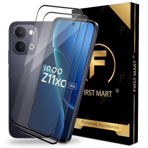 Image of FIRST MART Tempered Glass Screen Protector for iQOO Z11xa - Full-Glue Screen Guard, 3D Edge to Edge, HD Clear, Bubble-Free, Case-Friendly, Black, Pack of 2