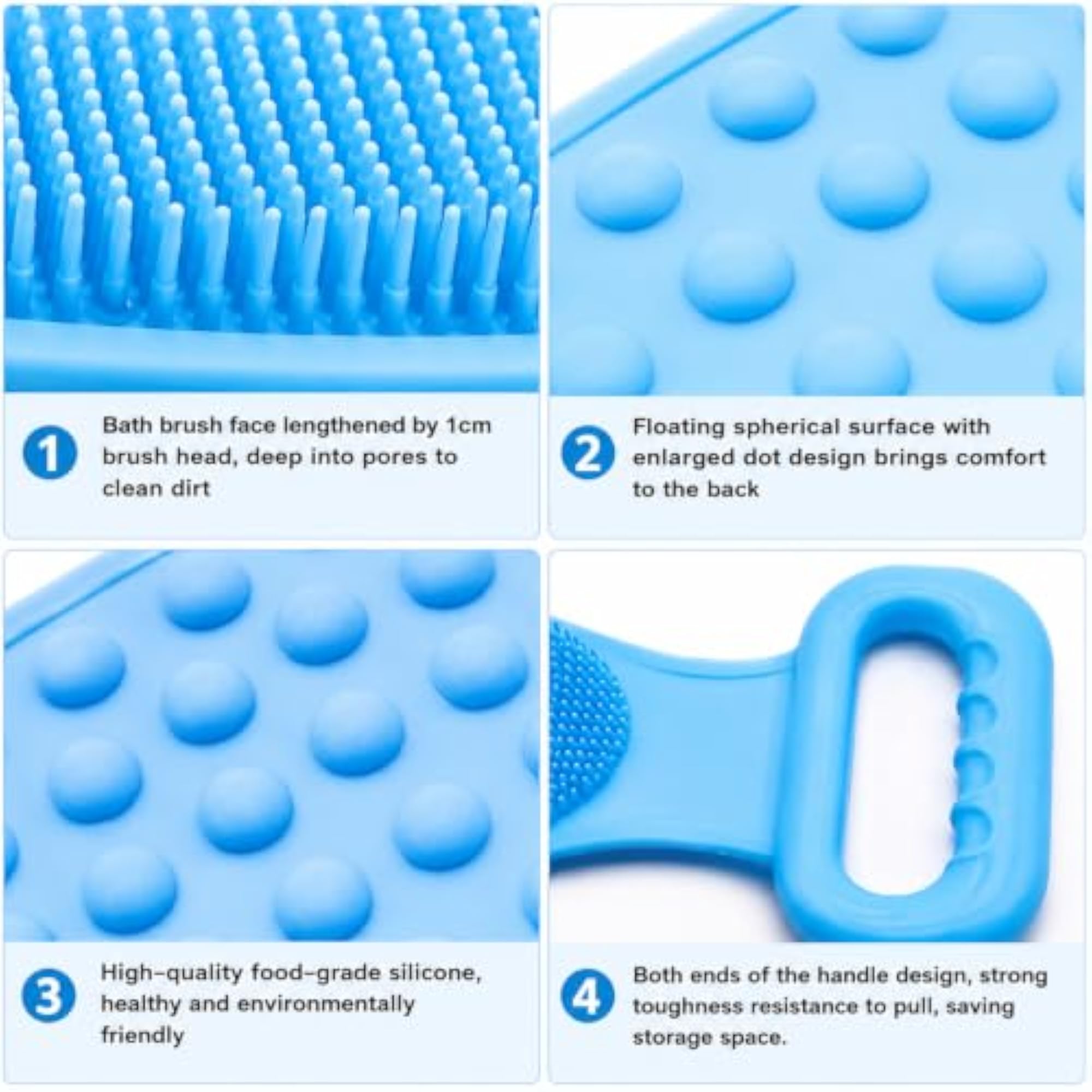 2 Pcs Silicone Bath Combo with Back Scrubber & Soap Dispenser Brush
