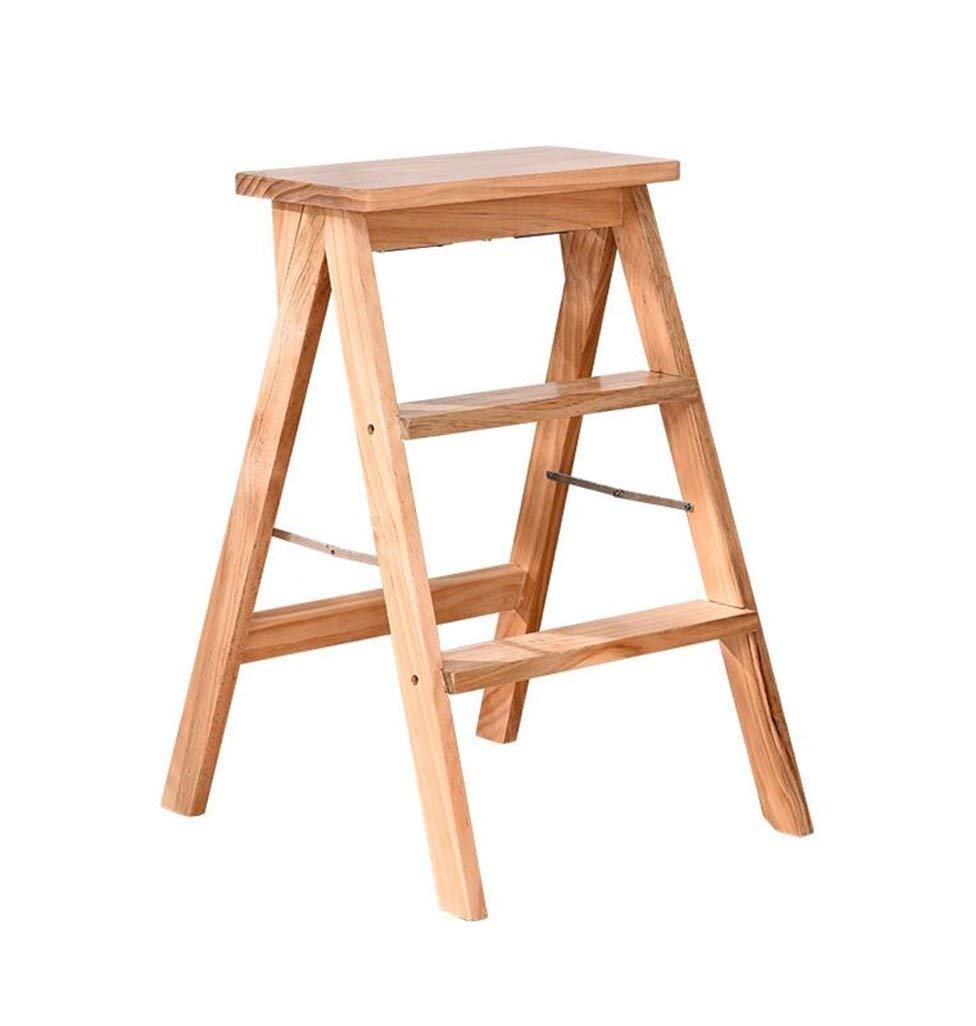 ZGYOZMNG Stepstools Folding Steps Solid Wood Ladder Stool Multifunctional Step Stools Stepladder/Stairway Chair with 3 Steps for Home and Kitchen - 3 Colors (Color : B)