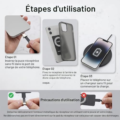 Cagrin Adaptateur Récepteur de Charge sans Fil Qi USB‑C 5V 1A – vue 6