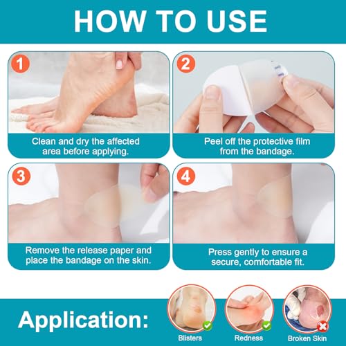30PCS Hydrocolloid Gel Blister Bandages Pads, Multi-Size Waterproof Adhesive Blister Bandages, Waterproof Blisters Pads & Blisters Cushions for Heel, Toe & Foot, 2Pack - Image 6