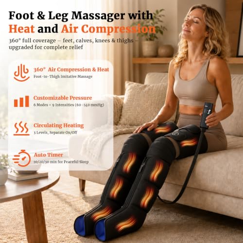Botas de Compresión para Piernas: Sistema de Compresión de Aire para Piernas Completas con 6 Modos, 9 Intensidades, 4 Niveles de Calor y 3 Temporizadores, Presión Relajante para Pies y Piernas – Regalo de Cumpleaños para Mujeres, Hombres, Mamá y Papá miniatura 2