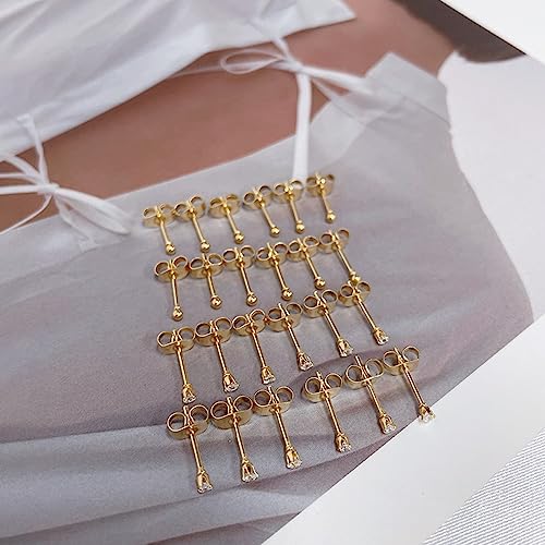 2mm 20g Tiny Cubic Zirconia Ball CZ Cartilage Stud Earrings for Women Mens Stainless Steel Small Post Hypoallergenic Sets (12Pairs Gold)2