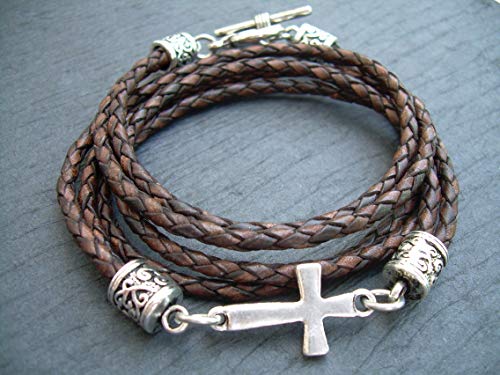 Handmade Braided Leather Bracelet, Antique Brown, Cross Bracelet, Cross, Religious Gift, Mens Bracelet, Womens Bracelet, Faith, Fathers Day, Groom #TOP2