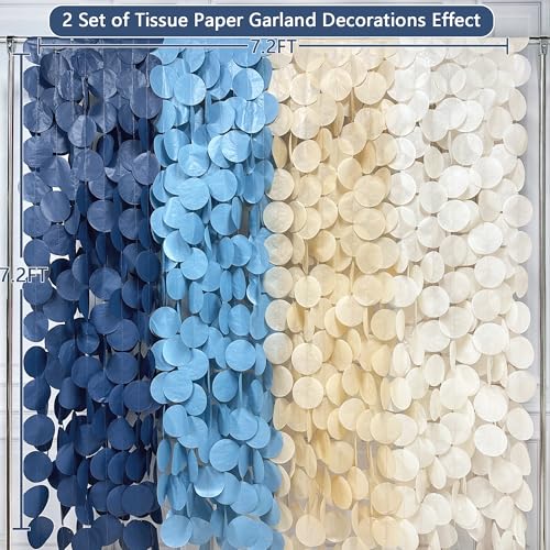 Image of 205 Ft Dusty Blue Party Decorations Navy Blue Khaki Beige Circle Dot Backdrop Garland Tissue Paper Polka Dots Hanging Streamer for Birthday Graduation Wedding Bachelor Engagement Nautical Party
