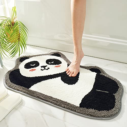 Ankah Shower Mat, Bath Mat Cute, Cartoon Picture Design Shower Rug, Non-Slip, Durable, Wool Absorbent Bath Rug, Super Soft Door Mat, Wool Carpet, Machine Washable, 19.7"X 31.5", Panda #TOP6