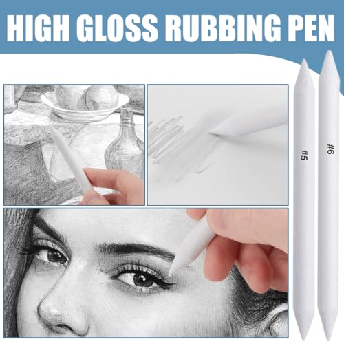 DOKRIN Difuminadores de dibujo Un set de 12 pinceles de dibujo, un pincel de dibujo a lápiz y papel borrador: un kit de dibujo profesional perfecto para artistas y aficionados al bricolaje. - imagen 5