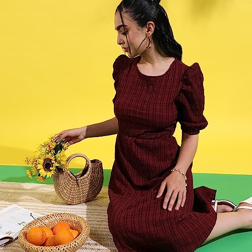 Image of PINACOLADA Women's Solid Dress for Casual Wear | Regular Sleeve | Quality Stretchable Fabric | Dress Crafted with Enhanced Stretch and Comfort Fit for Everyday Wear