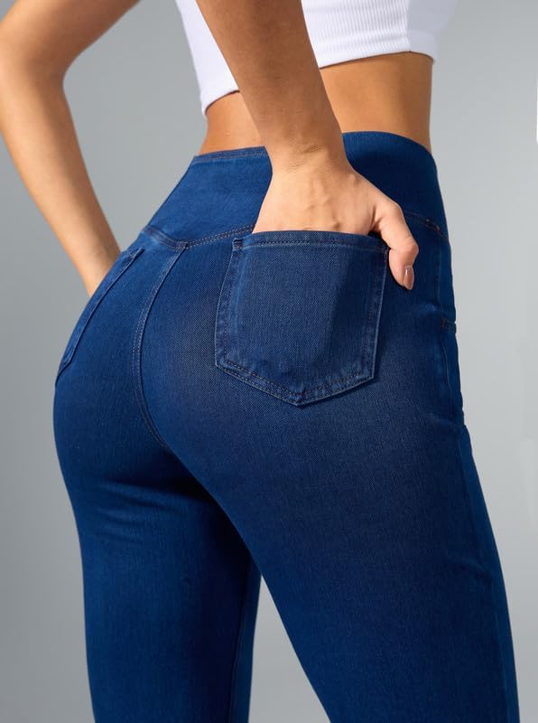 Rammus Flare Jeans for Women Crossover High Waisted Bell Bottom Jeans Trendy Yoga Pants Stretchy Flare Leggings with Pockets - Image 4