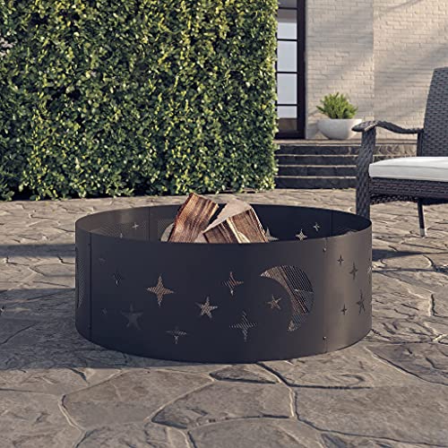 Amazon Basics Outdoor Round Steel Fire Ring - 36-Inch, Star And Moon Design, Black #TOP5