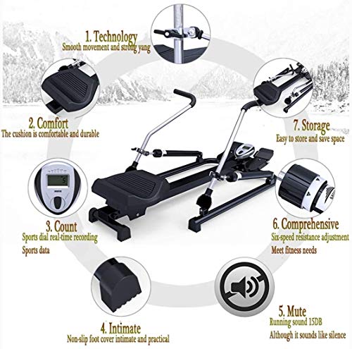 Image of Rowing Machine Cardio Workout Fitness Home Foldable Resistance Rowing Machine with LCD Monitor and 6 Levels Adjustable