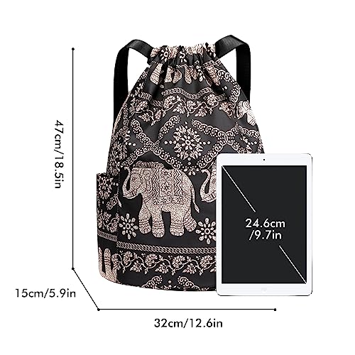 Drawstring Bags, Waterproof Gym Backpack Large Capacity Sports String Bag for Swimming Football Travel Beach Gymnastics Yoga Back Pack Oxford Print Rucksack Bag for Women Men - Image 2