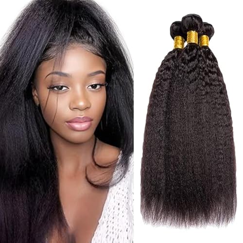 Cheveux humains yaki straight noir naturel lot de 3 lissages brésiliens remy 150g 18 pouces