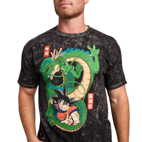Bioworld Dragon Ball Goku & Shenron Men's Black Mineral Wash Crew Neck Short Sleeve T-Shirt4