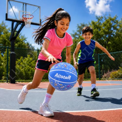 Image of PLUSPOINT Kids Basketball with Air Pump | Colorful Printed Rubber Basketball for Indoor & Outdoor Play | Training Sports Ball for Kids | Easy Grip Basketball for Boys and Girls