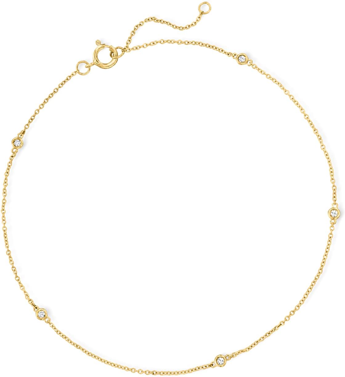 Pure Collection by Ross-Simons 0.10 ct. t.w. Diamond Station Anklet in 14kt Yellow Gold. 9 inches