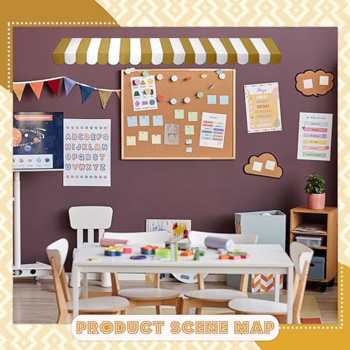 Image of Boao 4 Pcs 3D Cardboard Awning Decor,Gold and White,Striped Style | Paper Awning, Circus Carnival Theme, For Bulletin Board, Lemonade Stand, Bakery & Ice Cream Truck, Wall Window Backdrop