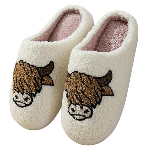 Gaolinci Cute Cow Head Cotton Slippers, Warm Fuzzy Slippers for Women