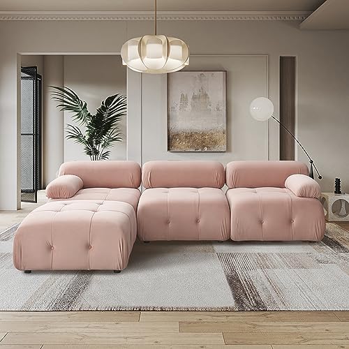 Melpomene L Shaped Modular Sectional Sofa, Minimalist Button Tufted Velvet
