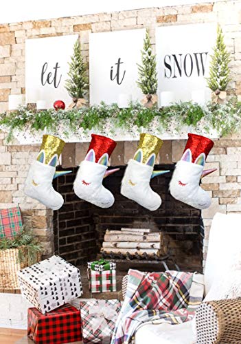 Hongsome Christmas Stockings For Kids Girls 18” Unicorn Plush Faux Fur With Glitter Sequins Decorative Hanging Stockings For Holiday Party Decor Pack Of 2(White&Gold) #TOP1