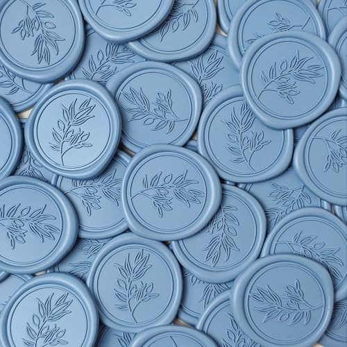 50Pcs Dusty Blue Self-Adhesive Wax Seal Stickers - Wax Seal Perfect for Wedding Invitation or Envelope Good Adhesion and Easy to Use, Wedding Invitation Accessories