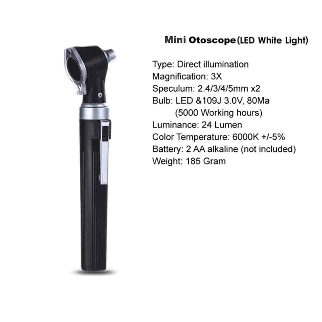 GENERIC Mini otoscopio (LED - luz blanca) Auriscopio con mango de batería, otoscopio de bolsillo para médicos, enfermeras y especialistas
