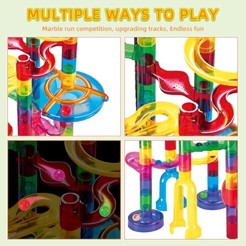 Tucrae 224 PCS Marble Runs Toys with Automatic Elevator Glowing Marble Maze Building Set STEM Puzzle Toys for 3 4 5+ Boys & Girls Children's Day, Christmas Easter Gifts(Containing 60 Marbles) - Image 3
