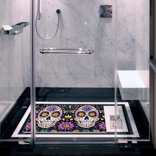 Tapis de bain crâne mexicain extra long en PVC antidérapant pour douche