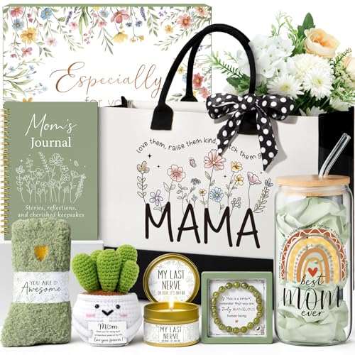 MAYICIVO Christmas Mom Gifts from Daughter Son Best Mom Birthday Gifts Ideas for Moms Women Mother-in-Law Mothers Day Gift Baskets for Mother New Mama Gift for Wife from Husband w/Canvas Tote Bag