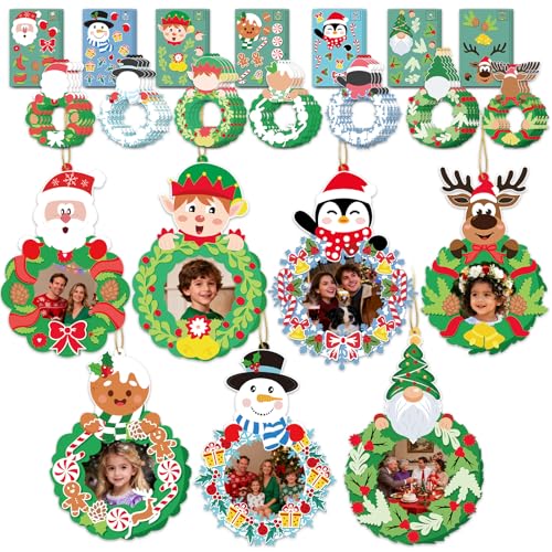 Christmas Craft for Kids, DIY Wreath Picture Frame Ornament Kits, 28 Pack