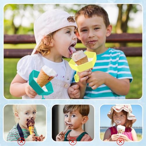GJKLO 4-Teiliger Tropffreier Eis am Stiel-Halter für Kinder, Eishalterung Kinder, Silikon Eis Halter in Multicolor, Eis Tropfschutz für Jungen＆Mädchen（B）