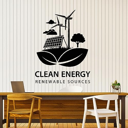 Vinyl Wall Decal Words Clean Energy Renewable Sources Solar Icon Stickers Mural Large Decor (g8577) Black
