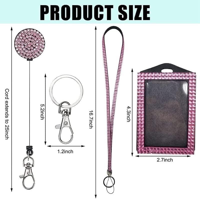 CASOTA Titolari di Carte Badge Card Fhda 4 Set Copertine for Badge identificativo Cordino con Strass Porta Carte di Credito Cristallo Retrattile Badge Reel Neck Cordino ID Casi semplici