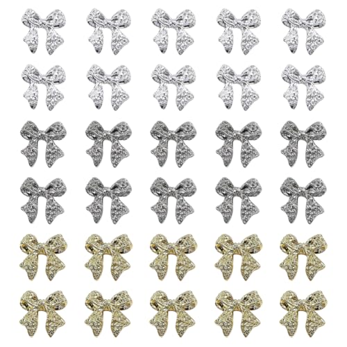 UUYYEO 30 Pcs Metal Bow Nail Charms 3D Bowknot Nail Charms Elegant Bow Nail Art Charms Flatback Cute Nail Charms Nail Jewelry Designs Charms Phone Case Decoration Charms