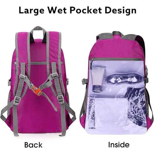 Image of G4Free 40L Lightweight Packable Hiking Backpack, Waterproof Travel Daypack | Water-Resistant Polyamide, Size: 18.9*12.9*9.4inch(L*W*H), 100% Waterproof Wet Pocket, Travel, Climbing, swimming