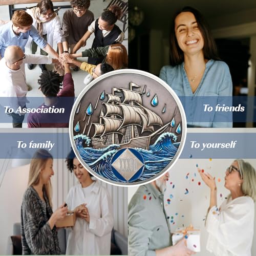 Image of Braving The Storm 37 Year Sober Coin, Nautical NA Coin, Addiction Recovery Thirty-Seven Year Sober Chip, Celebrating Recovery Anniversary Token, Narcotics Anonymous Sobriety Gifts for Men Women