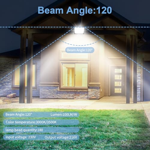 Jefedana LED spotlight, super bright outdoor LED floodlight, IP66, waterproof, outdoor floodlight, 3500 K, warm white - Image 3