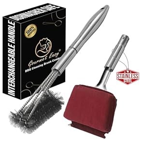 Stainless Steel Grill Brush Cleaning Kit, Grilling Accessories, Interchangeable BBQ Brush & Griddle Scraper with Fire-Resistant Cleaning Sponge, Dishwasher Safe Grill Cleaner, BBQ Accessories
