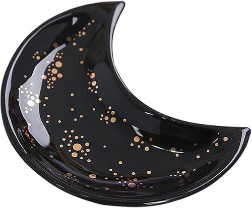 generic Placa de luna de cerámica decorativa en forma de luna organizador de plato de joyería pendiente anillo soporte de collar plato de aperitivo