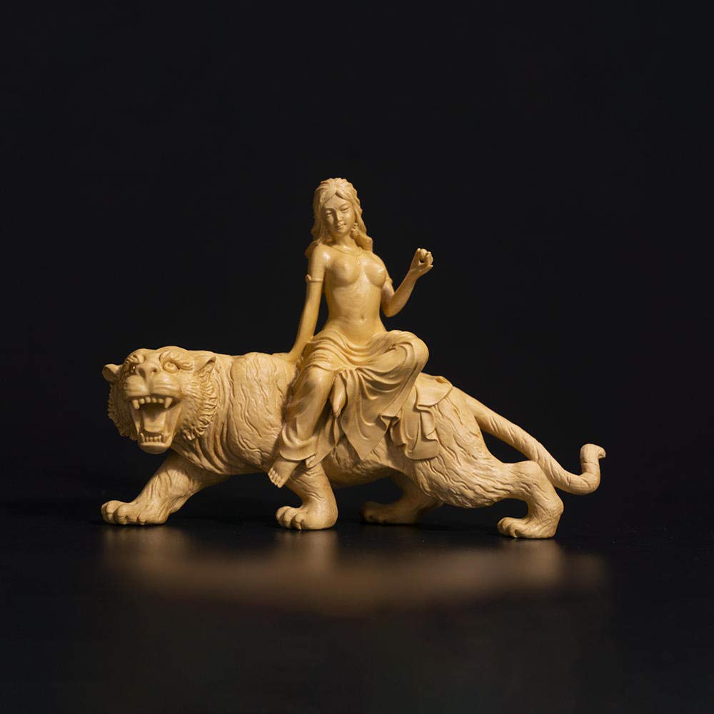 Statue de tigre en bois massif : sculpture artisanale haut de gamme pour chambre