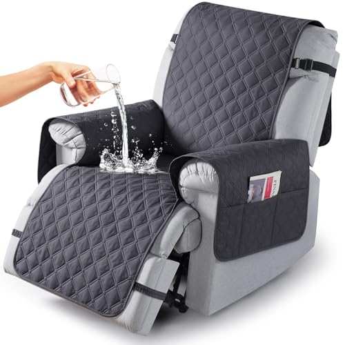 Image of TAOCOCO 100% Waterproof Recliner Covers, Recliner Sofa Covers with Leg Straps, Reversible Recliner Couch Cover for Reclining Chair, Washable Couch Protector for Pets Kids(1 Seater 22 inch, Deep Gray)