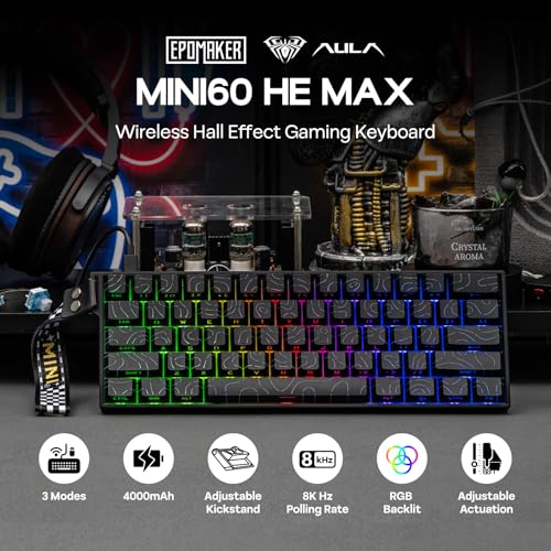 Image of EPOMAKER Aula MINI60 HE Hall Effect Gaming Keyboard, 2.4GHz /BT, 8K Hz Polling, SOCD & DKS, Adjustable Actuation & Fast Trigger, PBT Keycap, 60% Wireless Mechanical Keyboard for Win /Mac (Max)