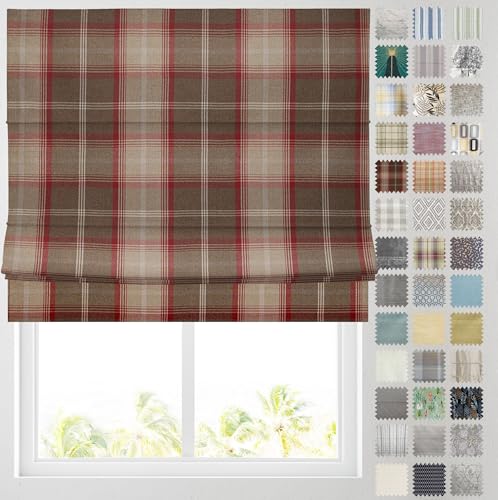 Image of Barnes Blinds - Patterned Roman Blinds, Fully Lined, Custom Sizing Available - Durable Fittings Easy Fit (Tartan Check Red 153cm)