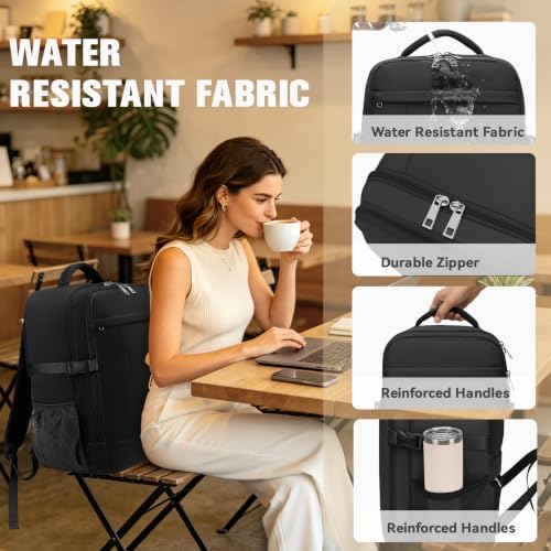 Lossga Travel Backpack for Women Men 22x16x8 Waterproof Carry On Backpack Airline Approved Personal Item Travel Bag 15.6 Inch Laptop Backpack Comfortable Mochila for Work Business Weekender, Black — view 4