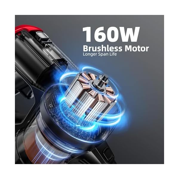 VEGREM Akku Staubsauger 25Kpa, Staubsauger Kabellos 160W mit 2 Saugmodi, LED-Leuchten, Cordless Vacuum Cleaner mit Leistungsanzeige, bis zu 40 Minuten Laufzeit – Bild 4