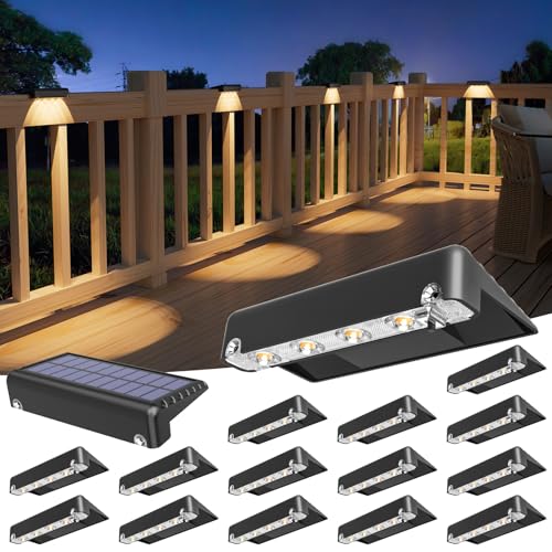 VOLISUN Solar Deck Lights 16 Pack Bright Warm White Glow LED Large Size Lamp IP65 Waterproof Step Lights Outdoor for Deck Step Fence Railing Wall and Stairs(Black)